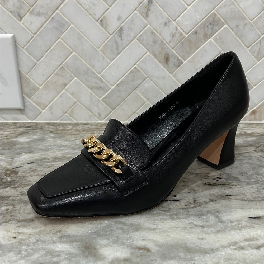 Nobleonly Black Leather Heeled Mules